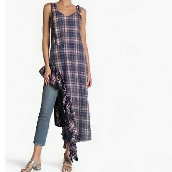 TOV Holy Tops - TOV Los Angeles Plaid Asymmetrical Tunic Top
